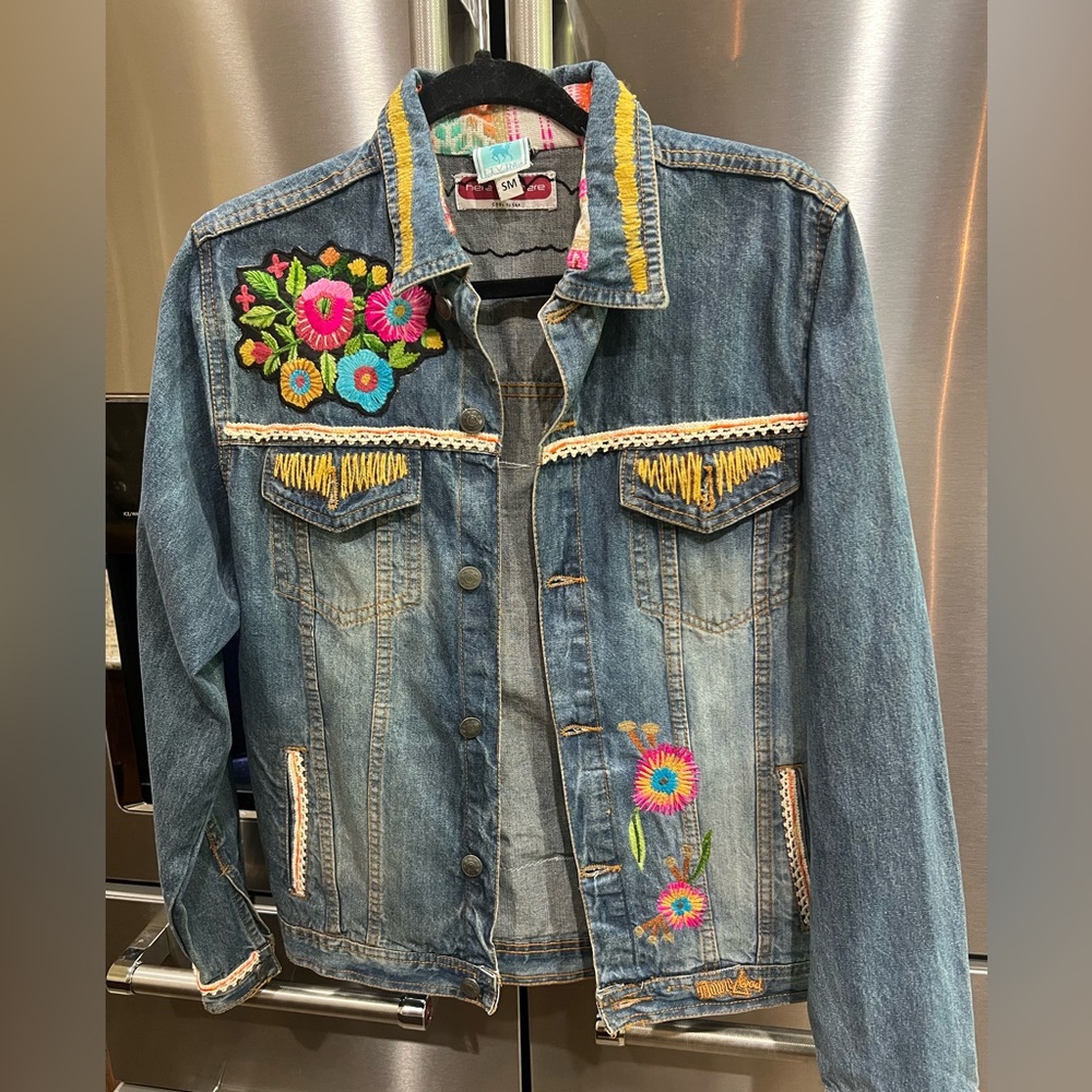 C&A Custom Boho Denim Jacket Embroidered Western Donkey Patch One of a Kind